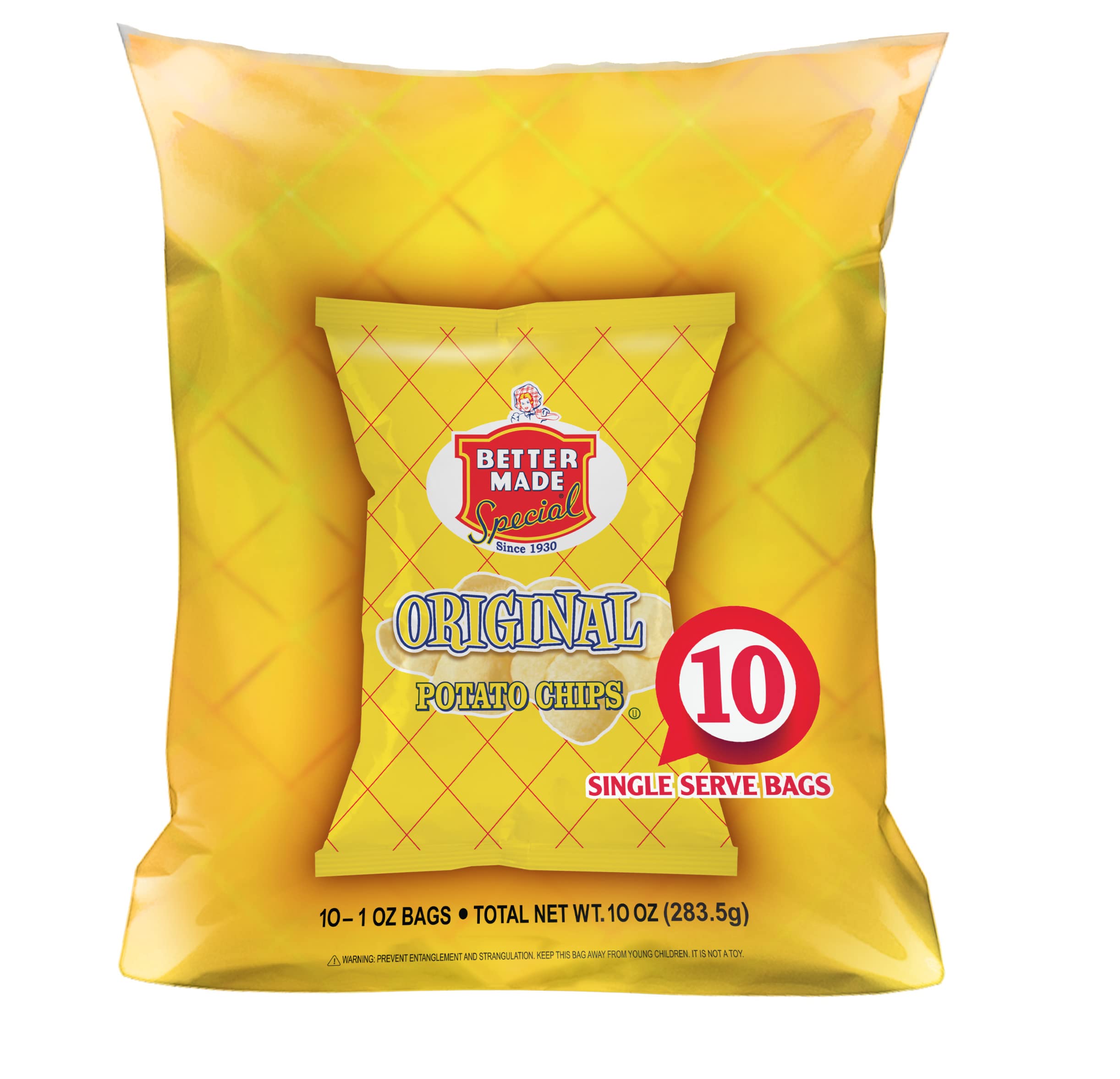 Better Made Special Original Potato Chips Ten Pack (10) x Lunch Snack Bags 1oz (Pack of 10)