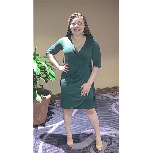 Berydress-Womens-Classic-34-Sleeve-V-Neck-Sheath-Casual-Party-Work-Faux-Black-Wrap-Dress Berydress Women's Elegant Draped V Neck Knee Length Sheath Wedding Party Night Out Work Black Wrap Dress with 3/4 Sleeves (L, 6083-Black)