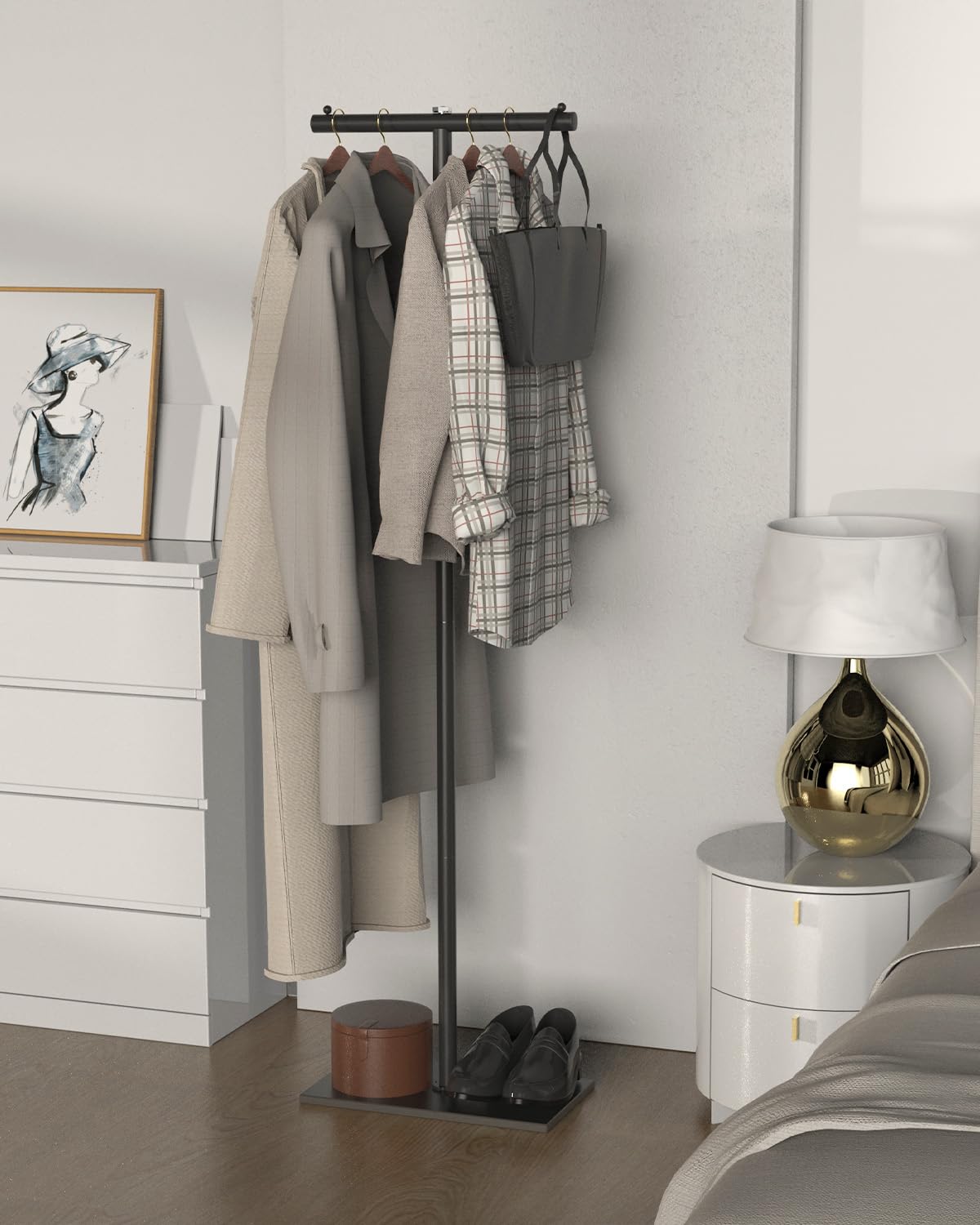 GUOHNHE T-shaped Coat Rack Freestanding, Heavy-duty Metal Tree for Boutiques Modern Clothes Hanger with Rock Slab Base - Image 2