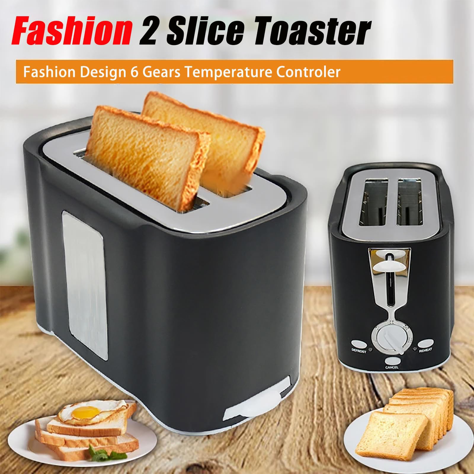 Tostadora Comercial de Ranura Larga para 2 Rebanadas | Tostadora eléctrica de acero inoxidable para pan con 6 niveles de dorado, función de descongelar y recalentar(#1)