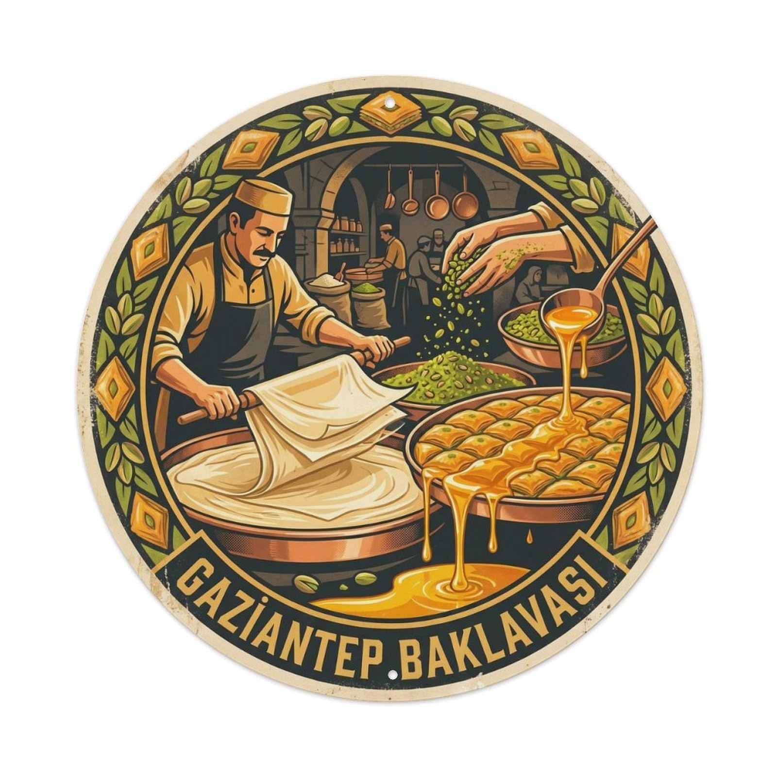 Turkish Travel Gaziantep Baklavasi Mediterranean Dessert Metal Tin Sign