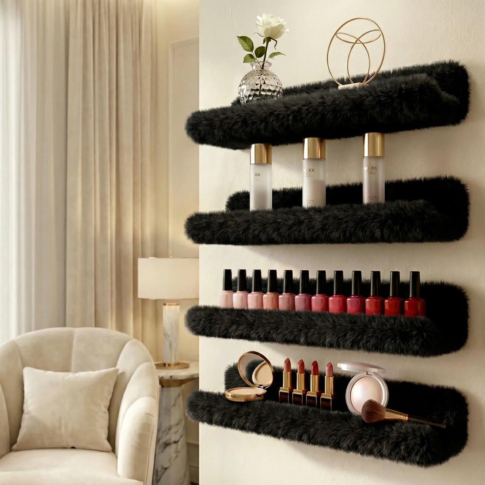Care&More YJ 15-Inch Fuzzy Nail Polish Wall Shelves, 4-Pack
