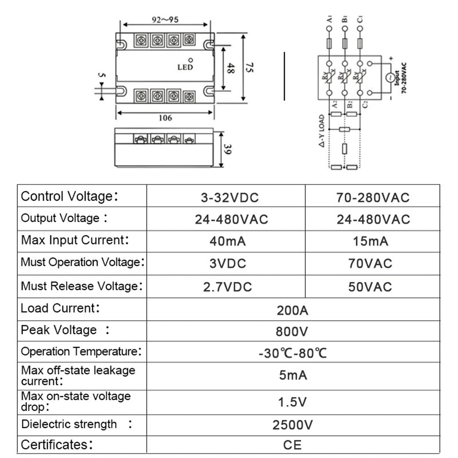 Relé de estado sólido trifásico 10A 25A 40A 60A 80A 100A 120A Control CC Relé de control trifásico CA 3-32VDC