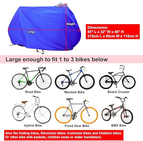 Miniatura 4 de Funda impermeable para bicicleta, impermeable, plegable, protección solar, para 1-3 bicicletas, correas de doble hebilla, color azul