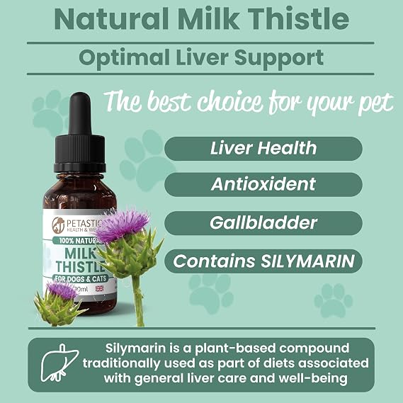 Milk Thistle for Dogs, Liver Support for Cats, Dog Silymarin Antioxidant, Liquid Drops, No Nasty Chemicals, Made in UK (60ml)