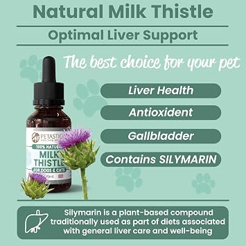 Milk Thistle for Dogs, Liver Support for Cats, Dog Silymarin Antioxidant, Liquid Drops, No Nasty Chemicals, Made in UK (60ml)