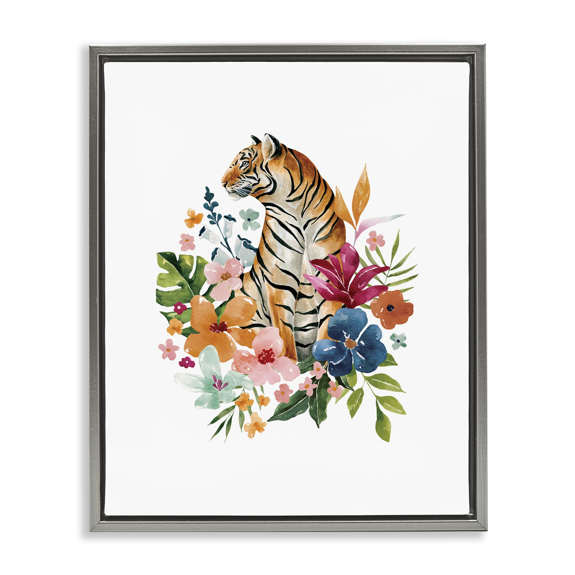 Stupell Industries Luster Gray (Matte) Tropical Jungle Tiger Botanical, 24 X 30 Inch Canvas In Floater Frame
