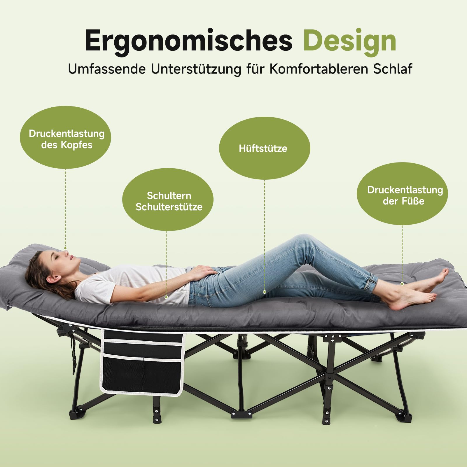 Warmiehomy Cama plegable XXL con colchón para adultos, cama de invitados plegable, extra ancha, resistente, cama de camping con bolsillo lateral, bolsa de transporte, camas para exteriores, camping