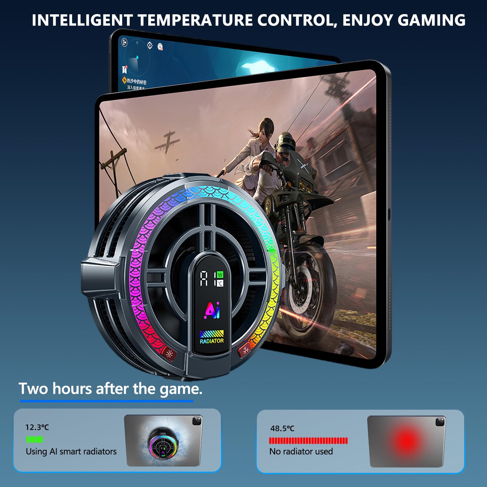 Dispositivo di Raffreddamento Magnetico per Tablet, 4 Modalità di Raffreddamento, Doppio Display Digitale di Temperatura e Potenza Elettrica, Dispositivo di Raffreddamento Intelligente per Laptop