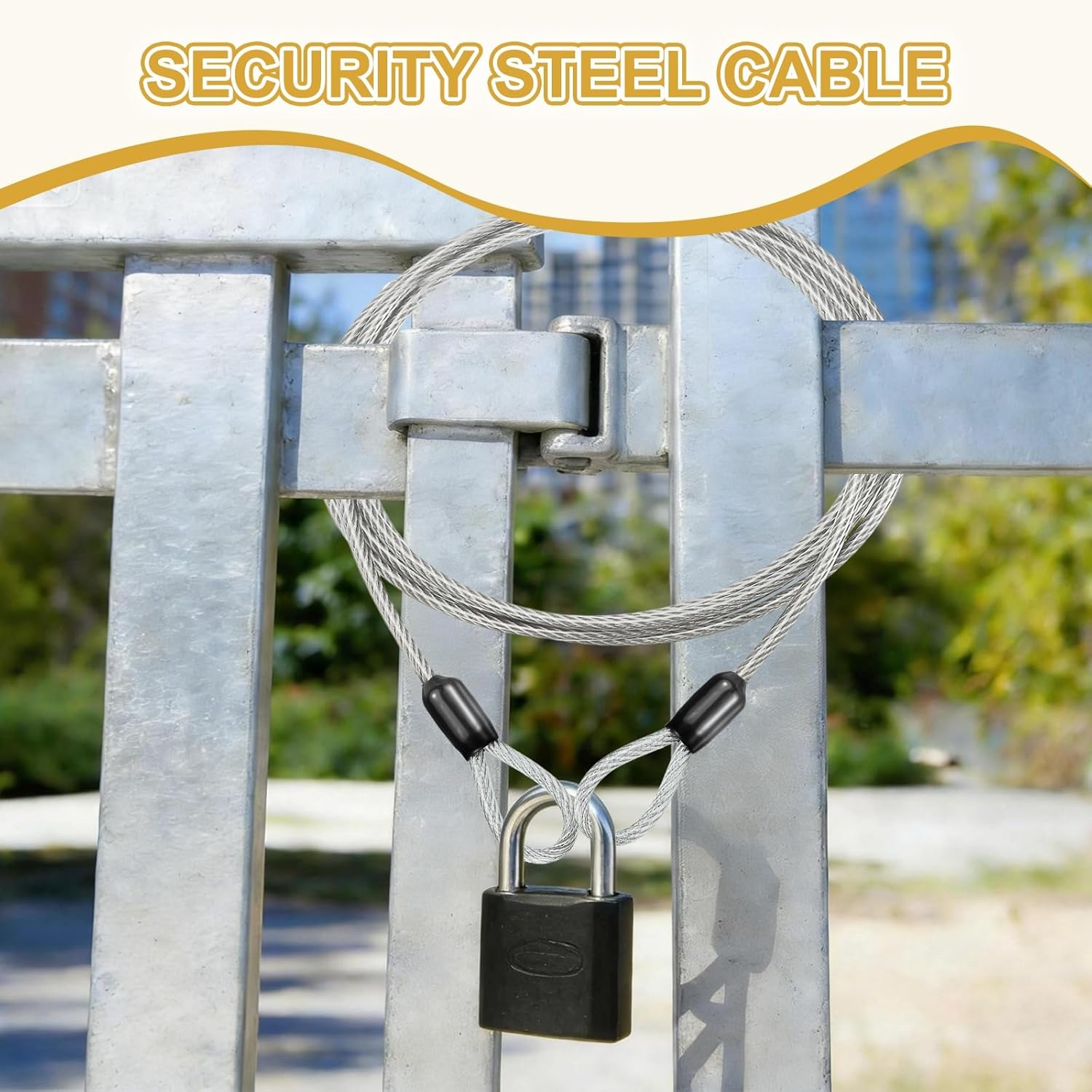PATIKIL Security Cable Lock (3/16" Dia 3.9ft 132lb Load Capacity, Silver) Vinyl Coated Stainless Steel Double Loops Flexible Wire Rope Safety Cable Luggage Lock Suit for - Outdoor