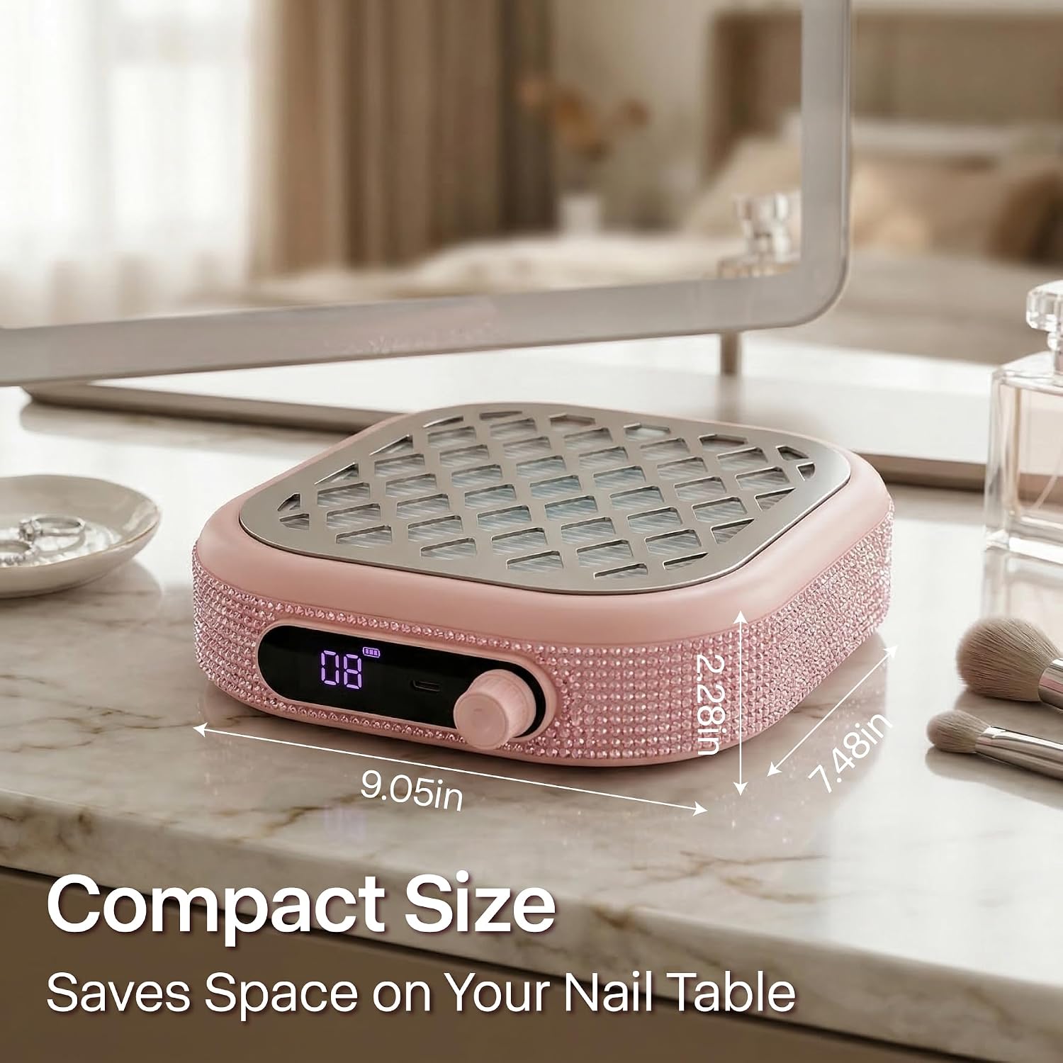 NOVAL Portable Cordless Nail Dust Collector, Mini Rechargeable Vacuum for Acrylic Manicure, Removable Filter, 30W Pink Design for Home Station & Mobile Tech