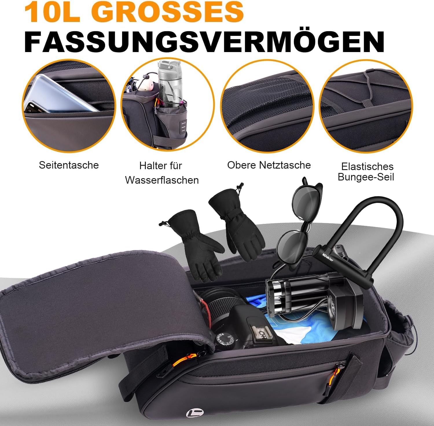 NDakter 3in1 Fahrradtasche für Gepäckträger, 10L wasserdichte & Reflektierend Fahrrad Taschen Hinten Gepäckträger, Fahrrad Gepäckträgertasche mit Schultergurt & Tragegriff