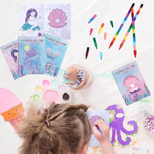 Miniatura 5 de Funrous 24 libros de animales de sirena con 24 crayones apilables para niños, recuerdos de fiesta, libros de actividades de vacaciones, crayones de