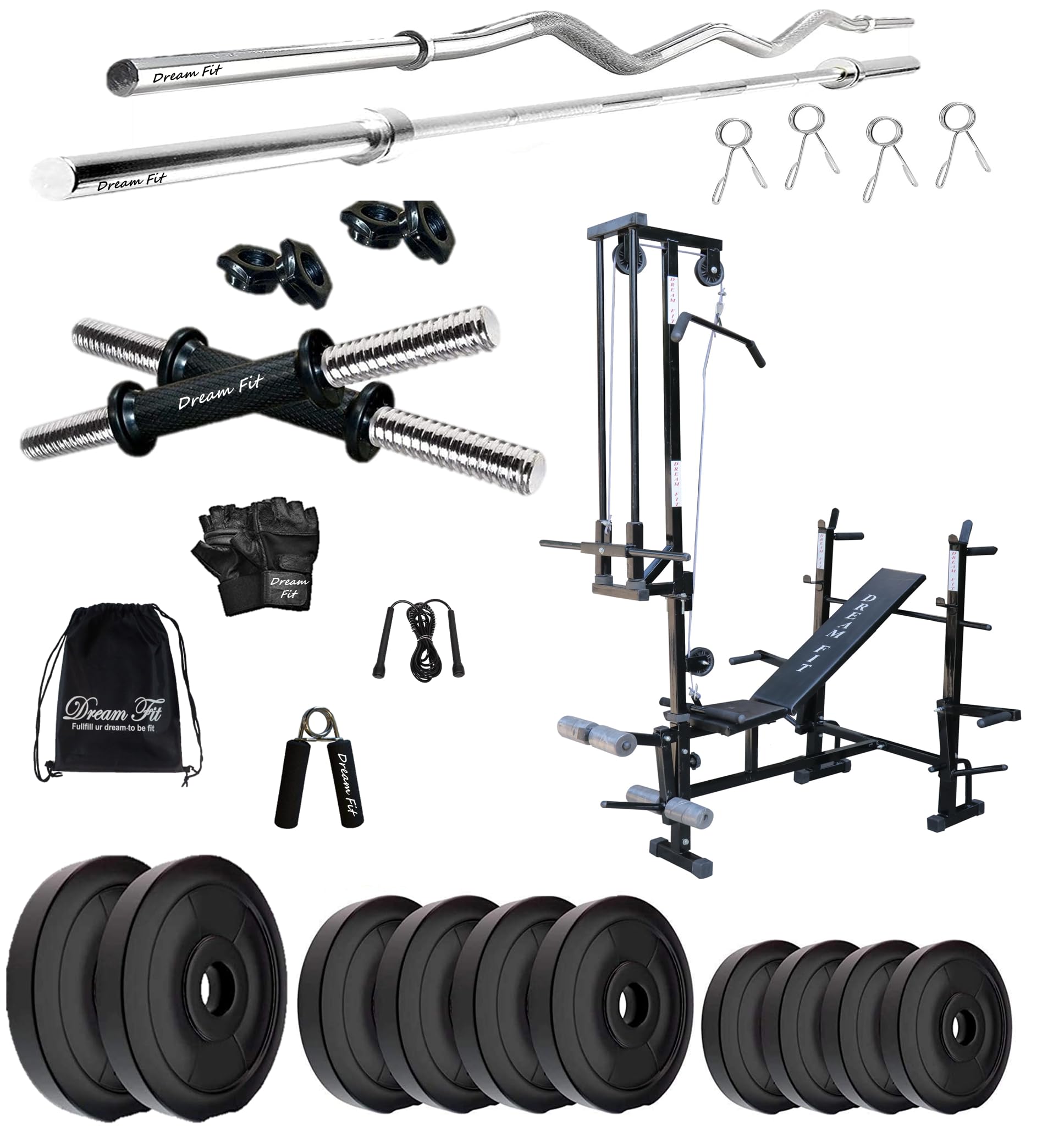 DREAM FIT PVC Home Gym Set - 50 Kg with 20in1 Gym Bench, 3 ft Curling Rod, 3 ft Straight Rod, 1 Pair Dumbbell rods and Gym Accessories (50kg) (B0CSGB5MKB) Amazon Price History, Amazon Price Tracker
