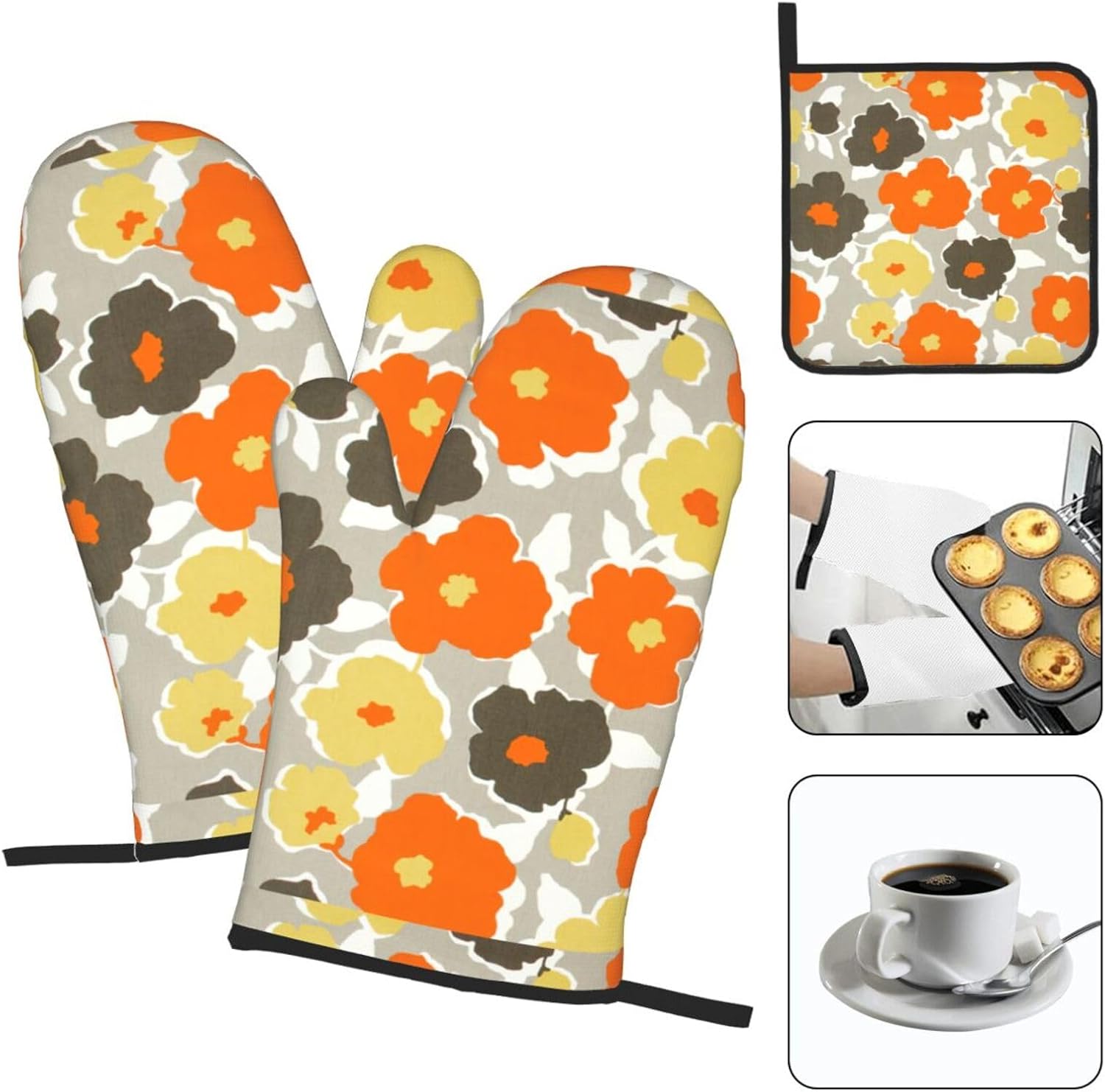 Floral Pattern (2) Print Heat Resistant Microwave Gloves, Used for Baking, Cooking, and Fashion Kitchen Essentials