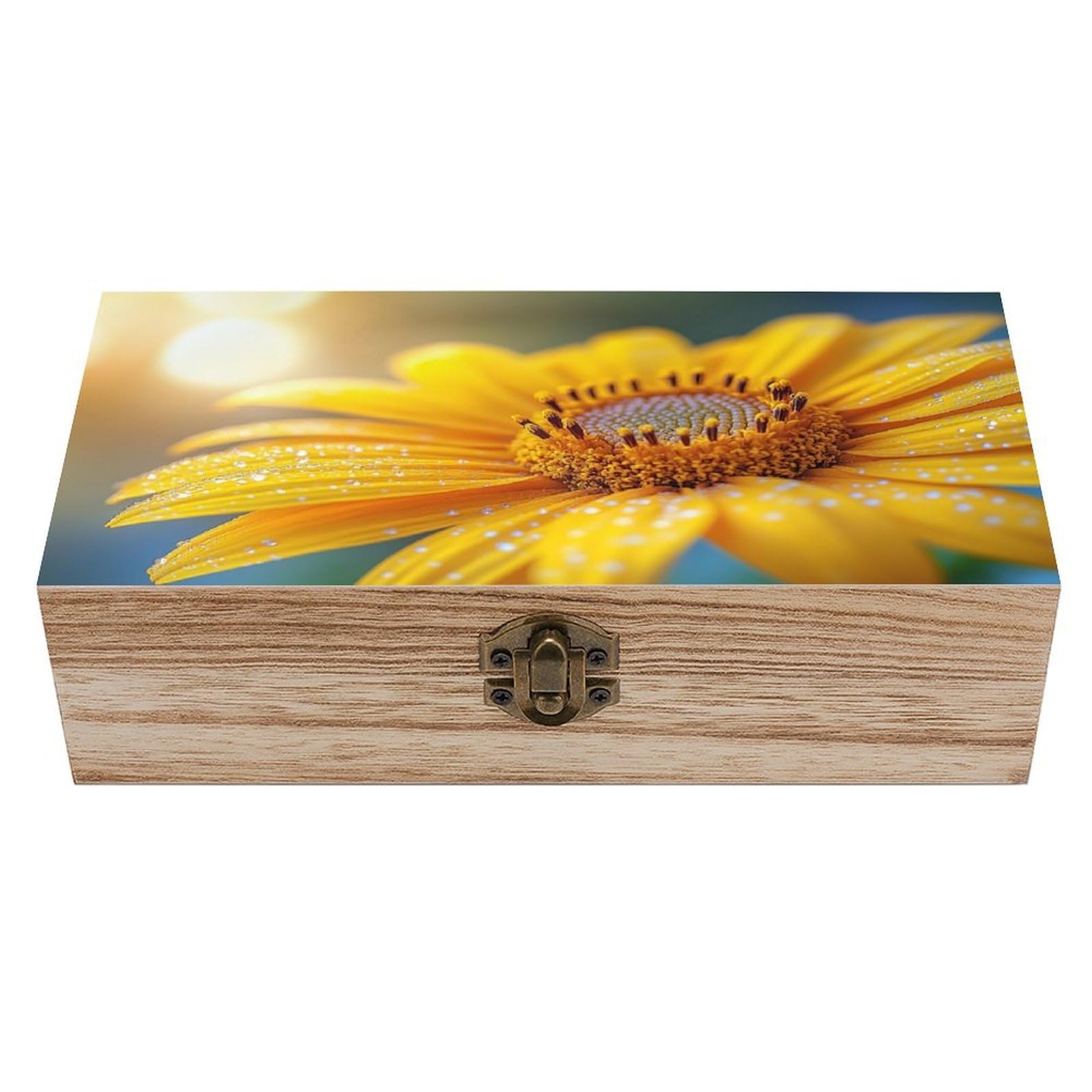 asbwuo Yellow Sunflower Flower Petals Wooden Storage Box with Hinged Lid