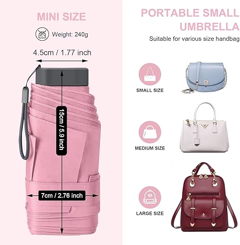 Miniatura 6 de LEAGERA Compact Travel Umbrella with Case - Mini Umbrella for Purse, Small Lightweight &Tiny Umbrellas Design Perfect for Parasol Outdoor
