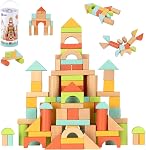 FCSONU Blocs de construction en bois pour les jeunes enfants 1-3, 100 Ensemble de blocs de bois de Pcs - Tri & Jouets avec rangement et luge, Jouets Montessori 2+, Noël 1st Cadeaux d'anniversaire pour les filles Garçons Bébé