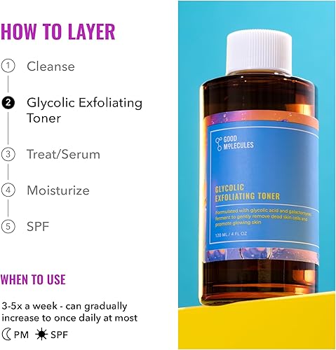 Miniatura 6 de Good Molecules Tónico exfoliante glicólico, tónico diario de ácido hialurónico y glicólico para la cara, exfoliante facial limpiador para un tono de