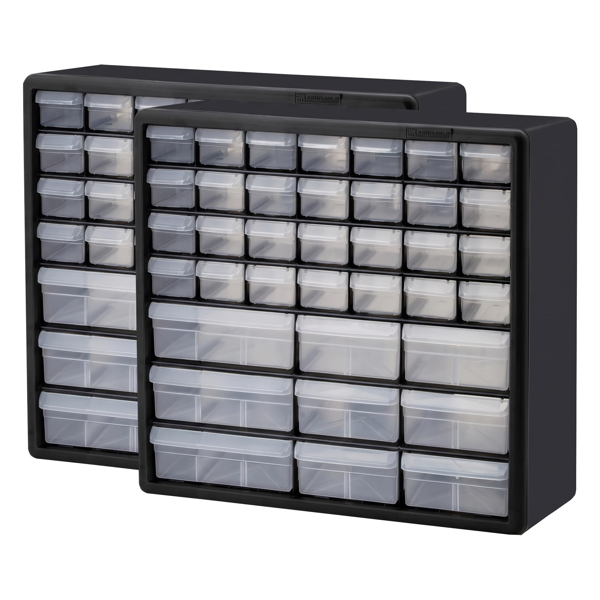Akro-Mils 44-Drawer Plastic Drawer Storage Cabinet for Garage Organization, Bead Organizer, Building Bricks Storage, Teacher Toolbox, Makeup Organizer, 20" W x 6" D x 16" H, 10144 Black (Pack of 2)