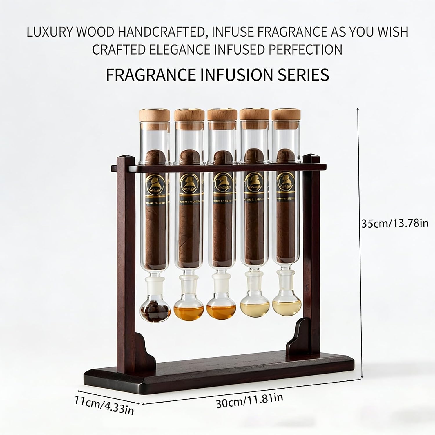 Cigar Flavor Injector Humidifier, Handmade DIY Aromatherapy Display with Thermometer & Hygrometer, Cigar Infuser Glass Tube Humidor Kit, Padauk Base, for DIY Flavor Infusion