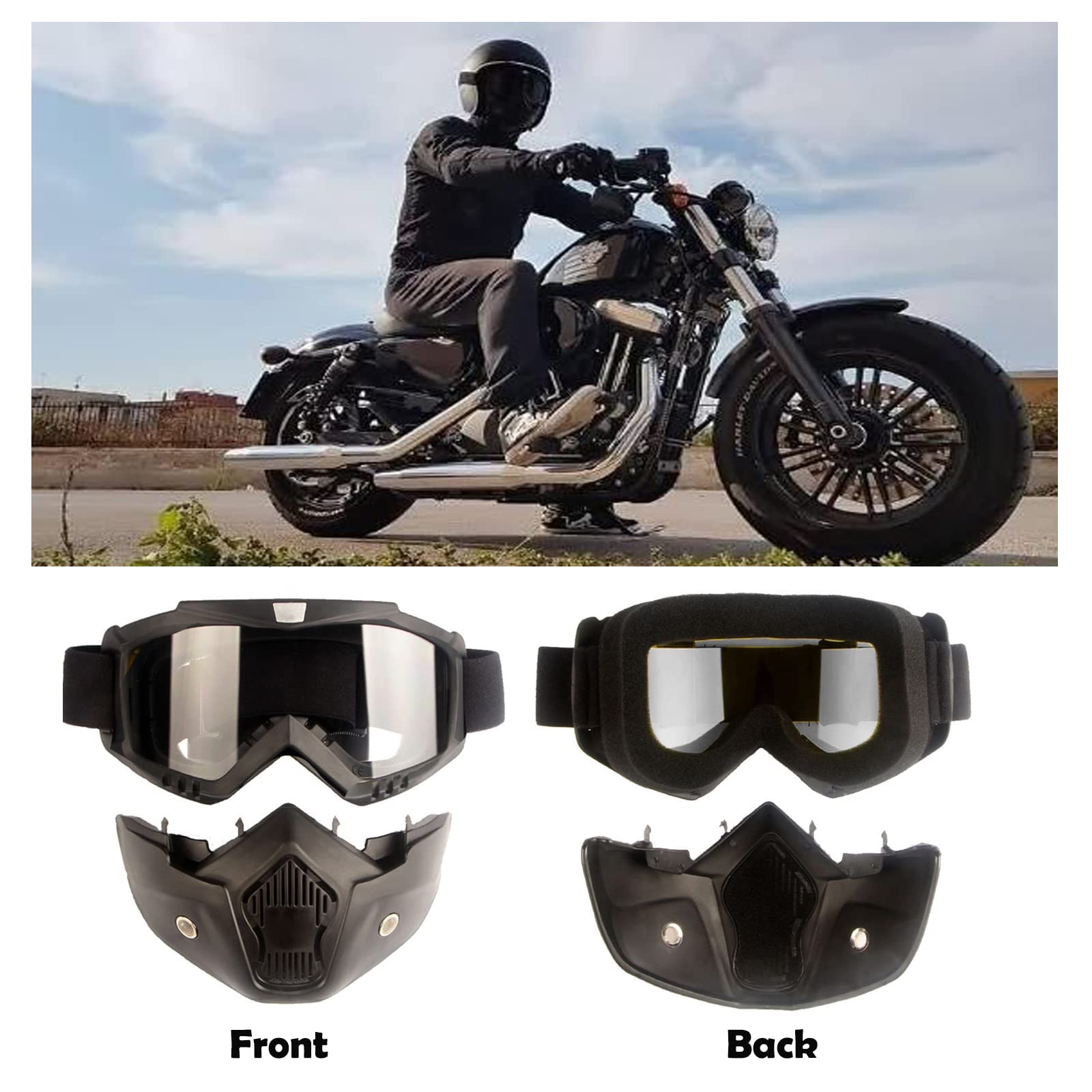 Occhiali da Moto Rimovibili Con Maschera Casco Staccabile - Stile Harley - Antivento
