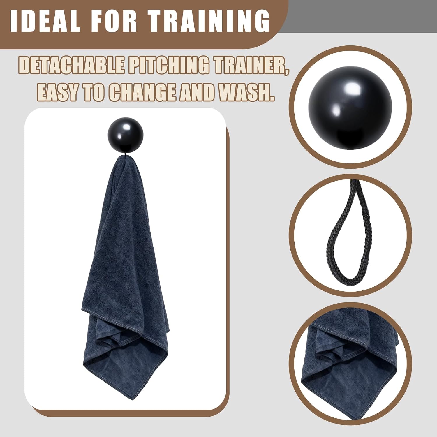 Pitching Towel Trainer for Baseball and Softball, Baseball Training Tool for Precision and Power on Fastball, Changeup, and Curveball, Portable Pitching Trainer for Young Beginners (Black)