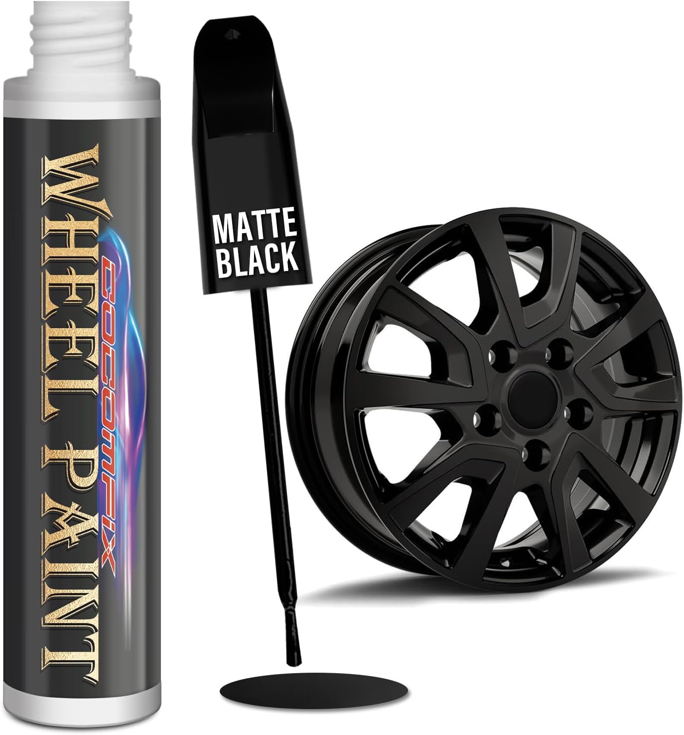 Cocomfix Matte Black Rim Touch Up Paint Pen - Waterproof Wheel Scratch Repair Kit for Curb Rash on Alloy Rims, 1 fl oz