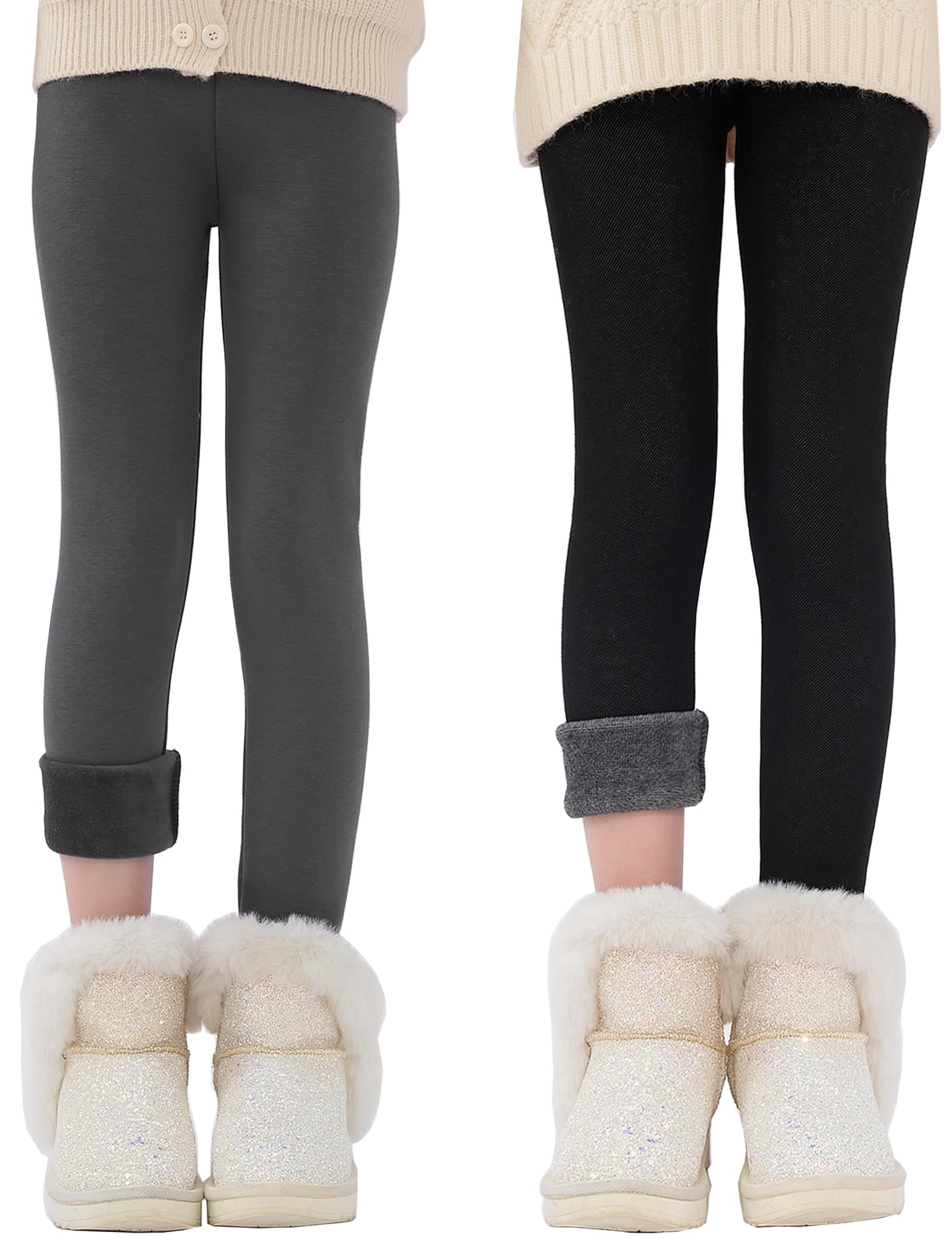 Kiench Leggings de algodón forrados para niñas adolescentes, 2 unidades
