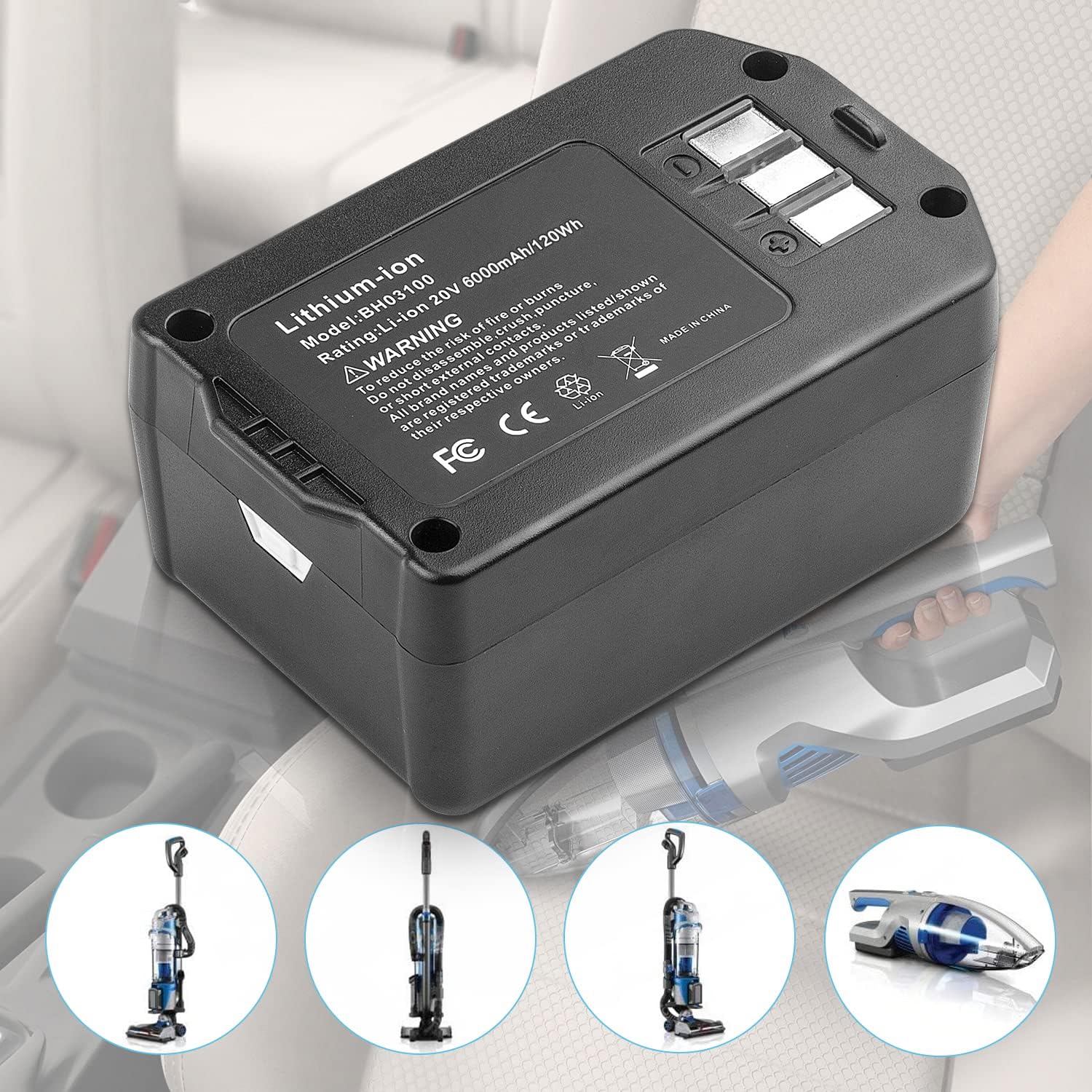 ARyee 20V 6000mAh Replacement Li-ion Battery for Cordless Vacuum Hoover BH03100 BH03120 BH03200