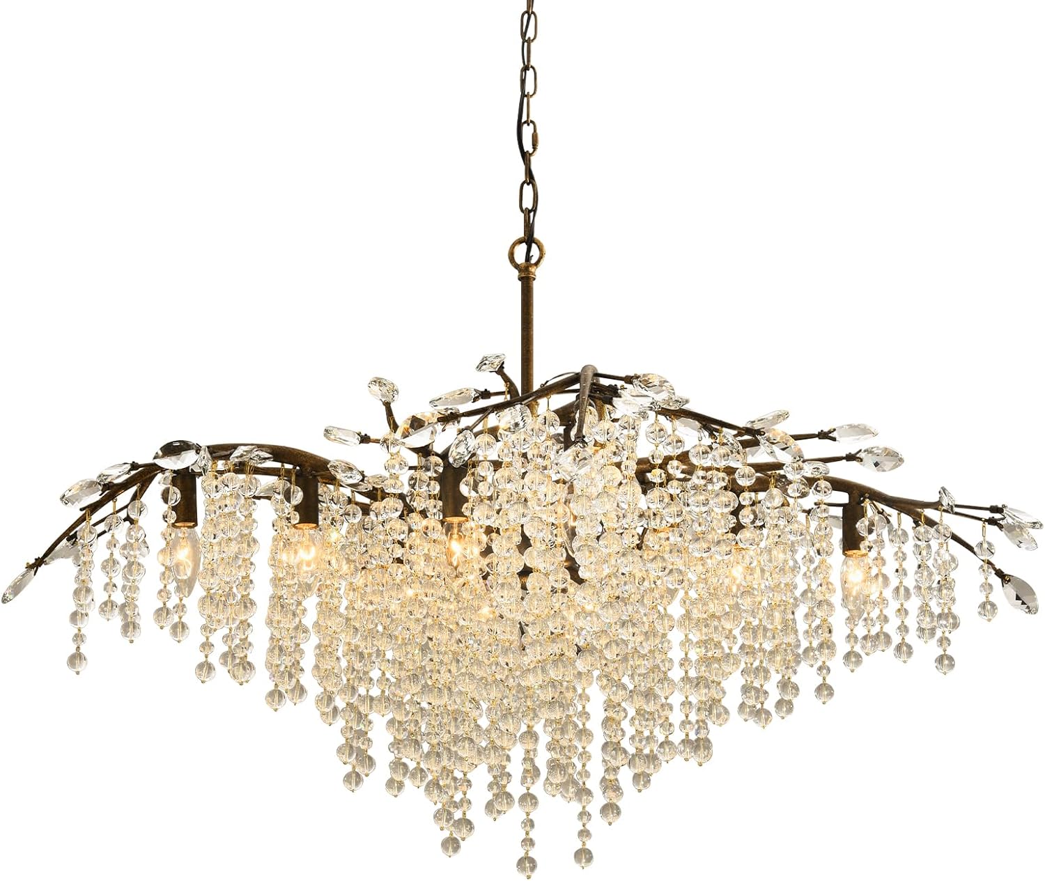 Vezzio Large Modern Farmhouse Luxury Crystal Chandelier - Antique Bronze Vintage Tree Branch Light Fixture, 12-Light for Dining Table, Living Room, Kitchen, Entryway & Foyer, Adjustable Hanging 42"