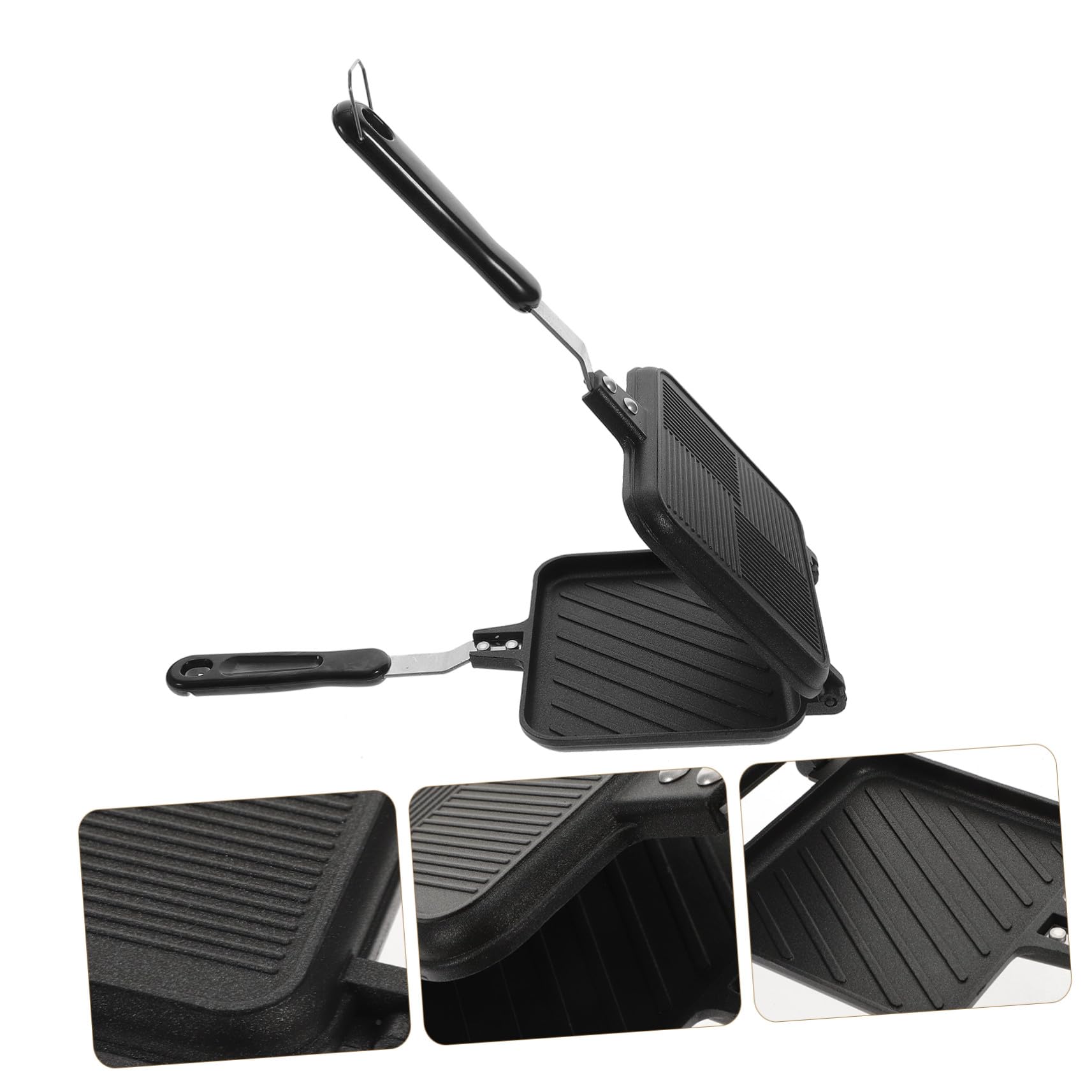 Baluue Sandwichera Desmontable de Aluminio Negro, Doble Cara y Uso como 2 Sartenes, para Sándwiches y Waffles Cocina