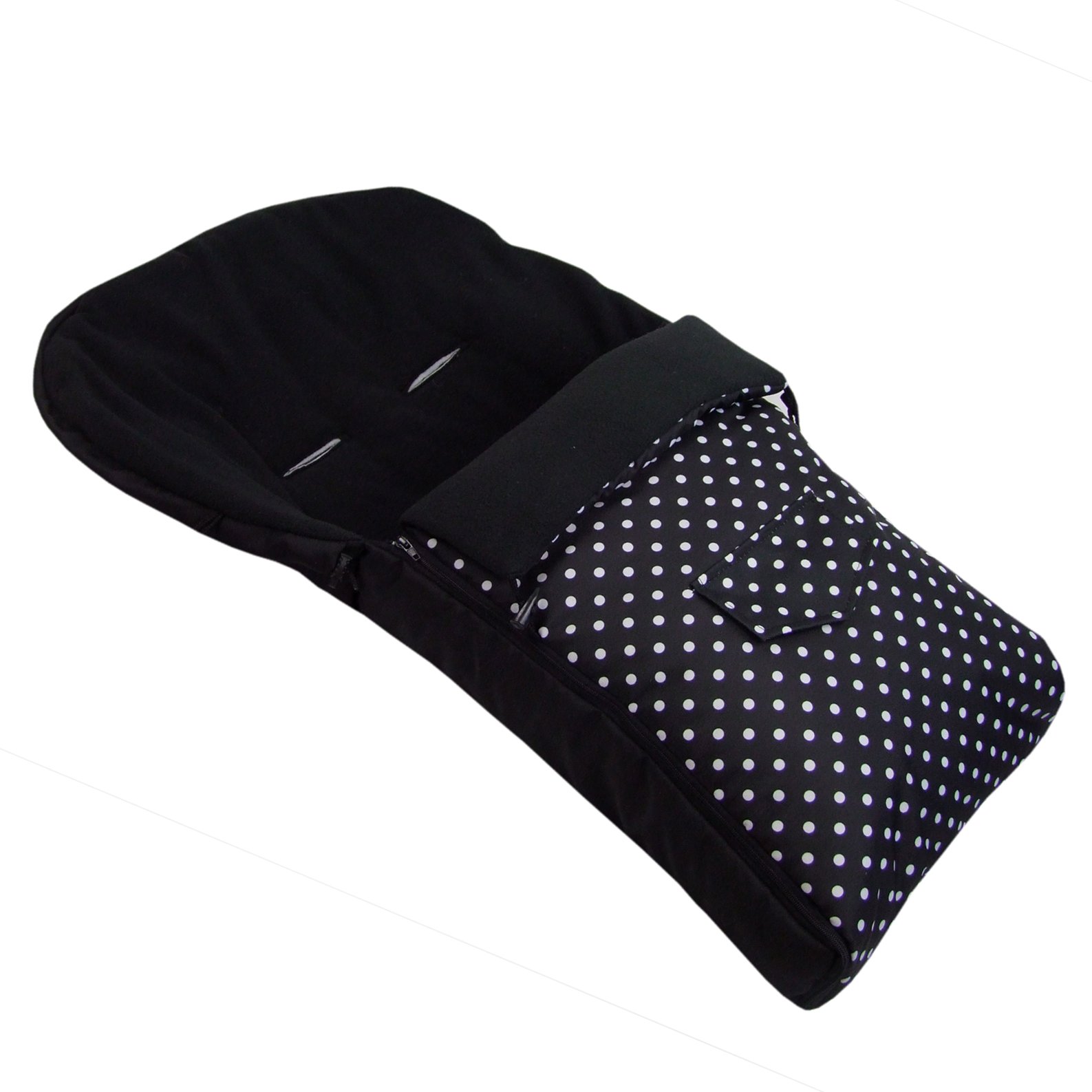 RAWSTYLE *COMBI-PAKET* houten slee met rugleuning & trekkoord universele wintervoetenzak (90 cm) fleece, ook geschikt voor babyschaal, kinderwagen, buggy (zwart stippen wit