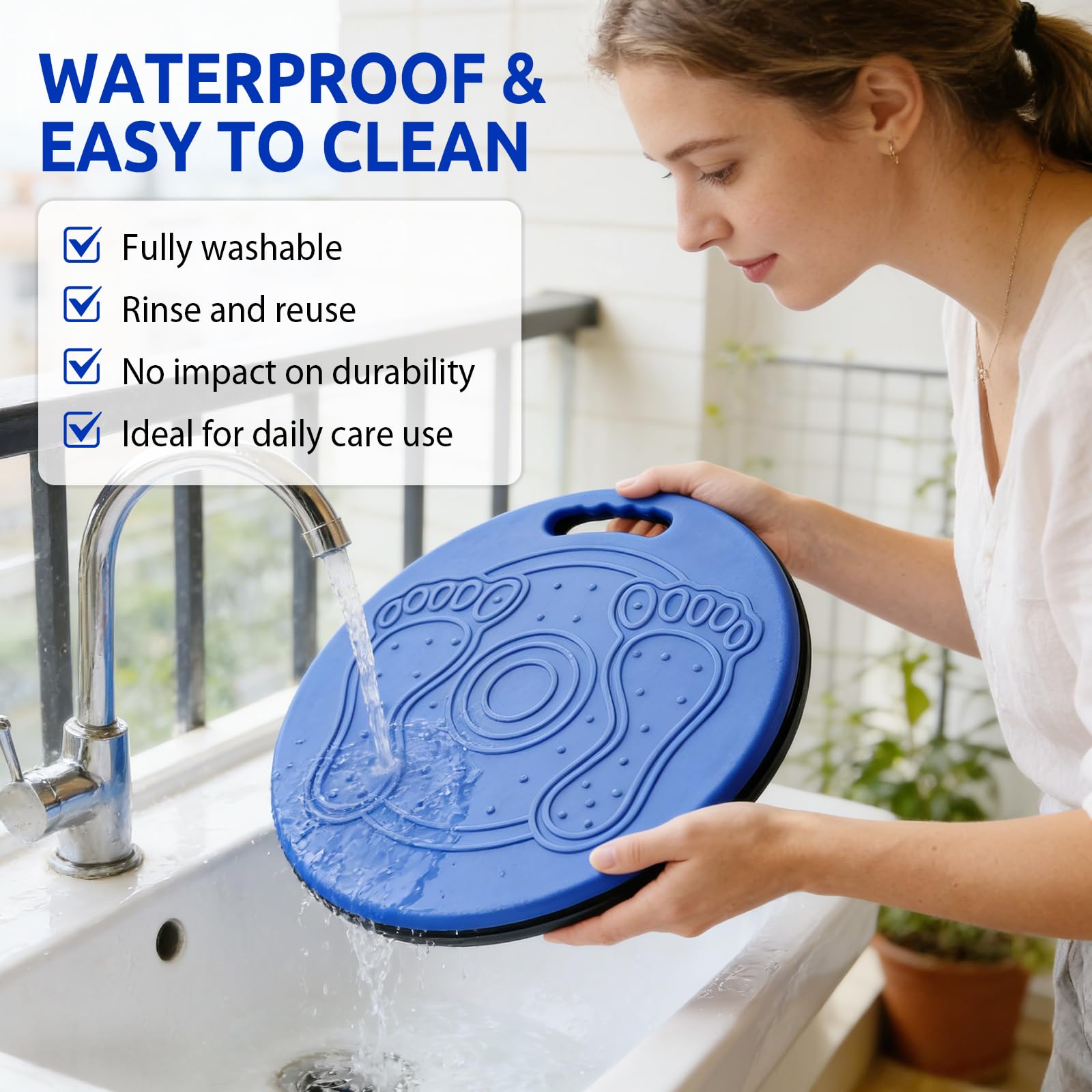 Disque de Transfert Pivotant, Aide au Transfert Antidérapante Portable, Double Structure, ABS + Plastique Technique, Étanche, Avec Poignée, 150 kg, Aide à la Mobilité pour Soins à Domicile (Bleu)