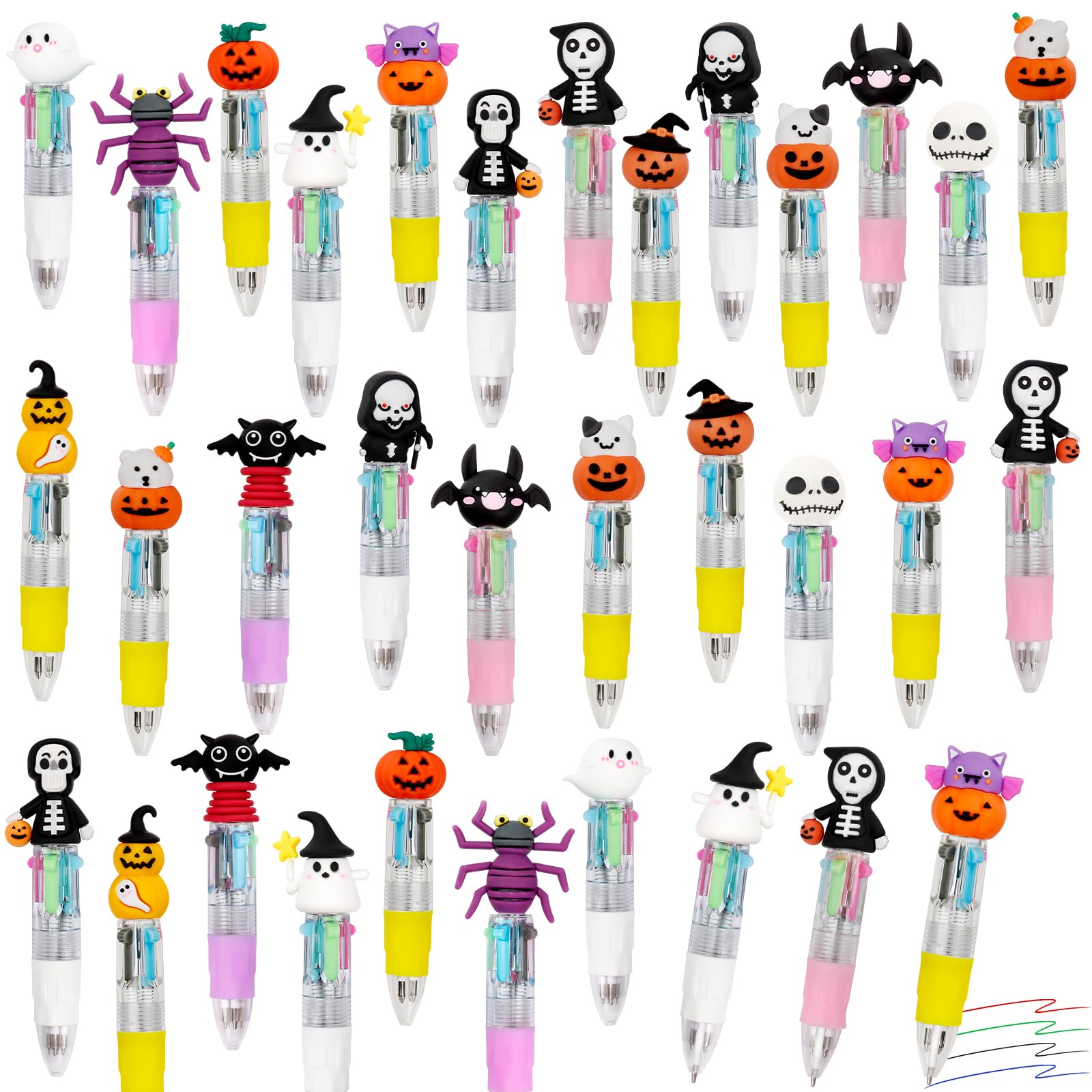 CZWZ 30Pcs Mini Multicolor Pens in One 4-in-1 Cute Pens Bulk for Kids, Ballpoint Pen for Birthdays and Children's Parties, Fun Gifts Assorted Ink Kawaii Pen(Halloween)
