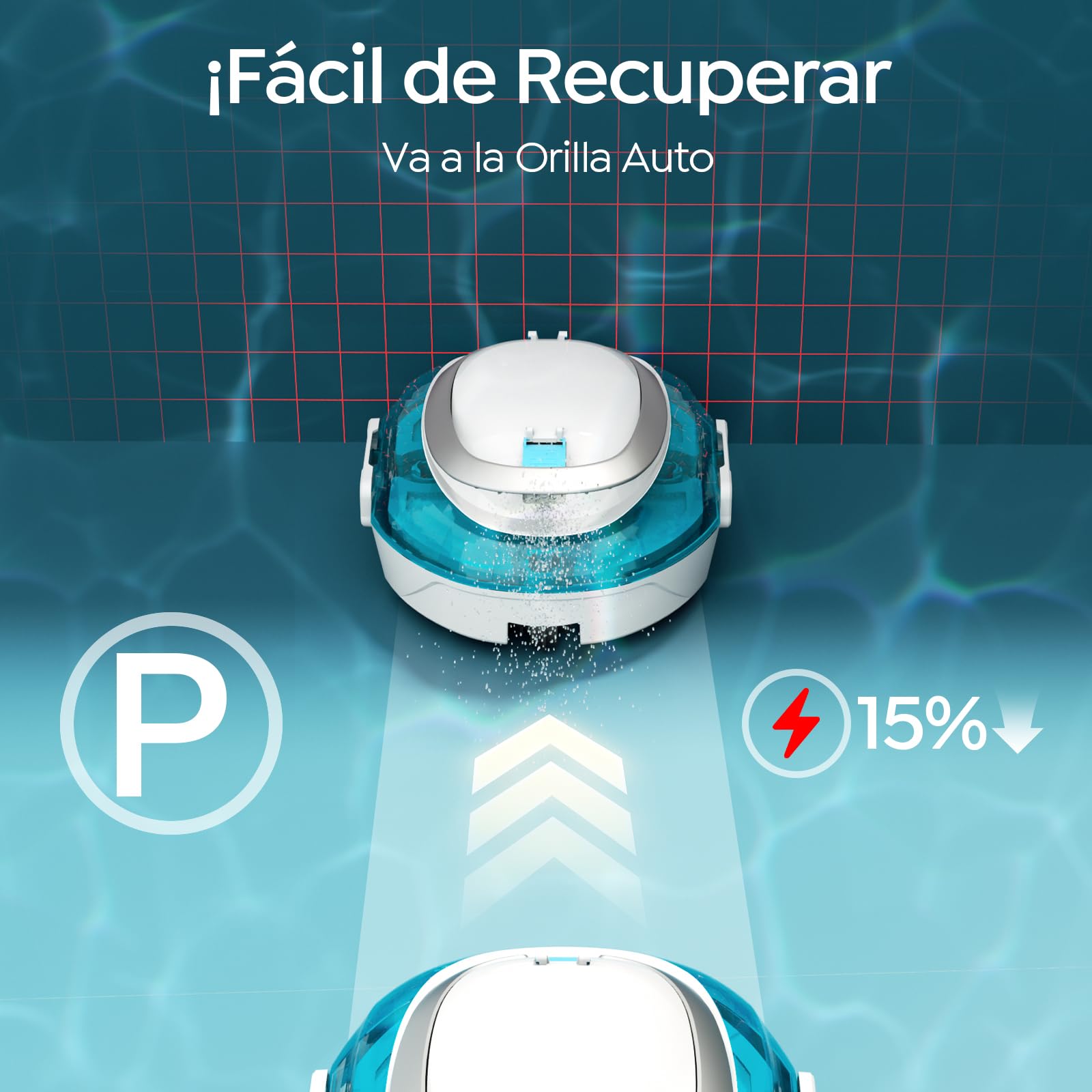 S2 Limpiafondos Piscina, Robot Inalámbrico, Doble Filtración y Doble Motor, 90min Autonomía, 2,5H Carga Rápida,Autoestacionamiento, para Piscinas de Fondo Plano hasta 80m²,BLU Perlato Bianco