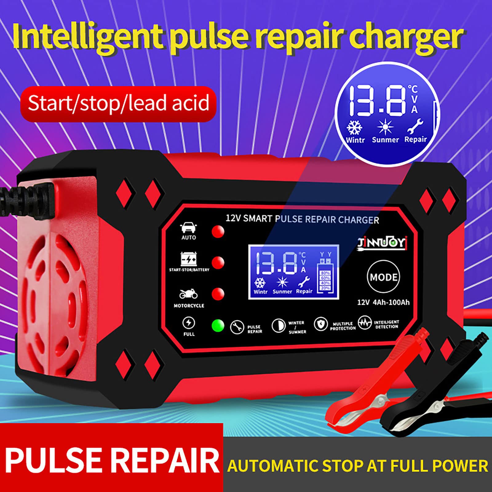 Autobatterie-Ladegerät 12V 6A Impuls-Reparatur-Ladegerät Pack Automatisches Erhaltungsladegerät Intelligentes Ladegerät für die meisten Blei-Säure-Batterien Auto LKW Motorrad Boot