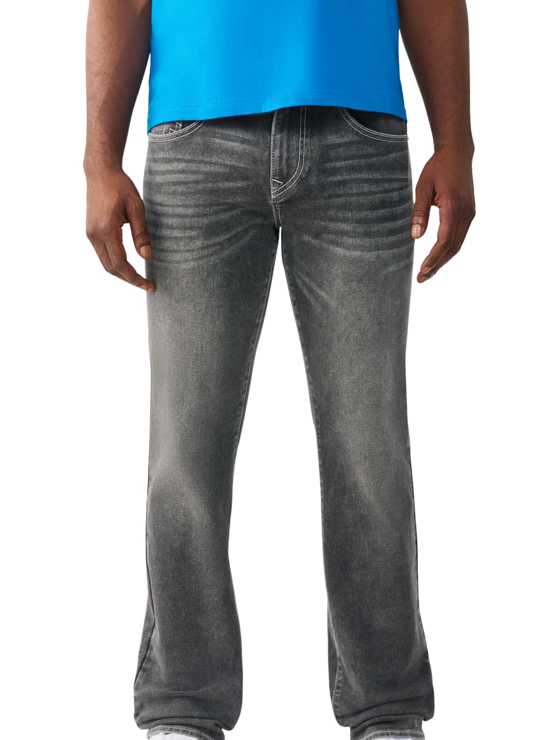 True Religion Men's Ricky Single Needle No Flap Straight, Grey, 33