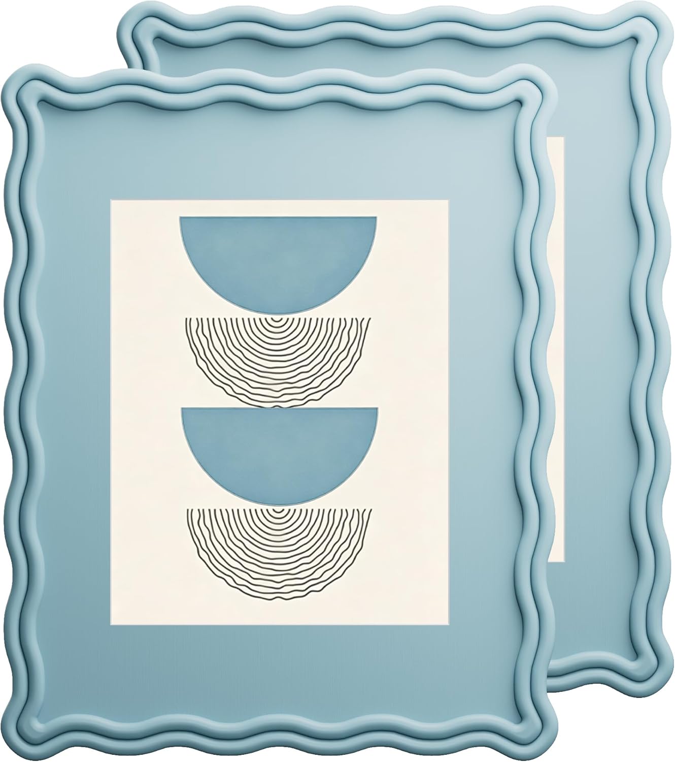 iRahmen 11x14 Wavy Picture Frame Set of 2 - Scalloped Frame Display Picture 8x10 with Mat or 11 x 14 Without Mat, Blue Photo Frame with Tempered Glass for Wall Mount