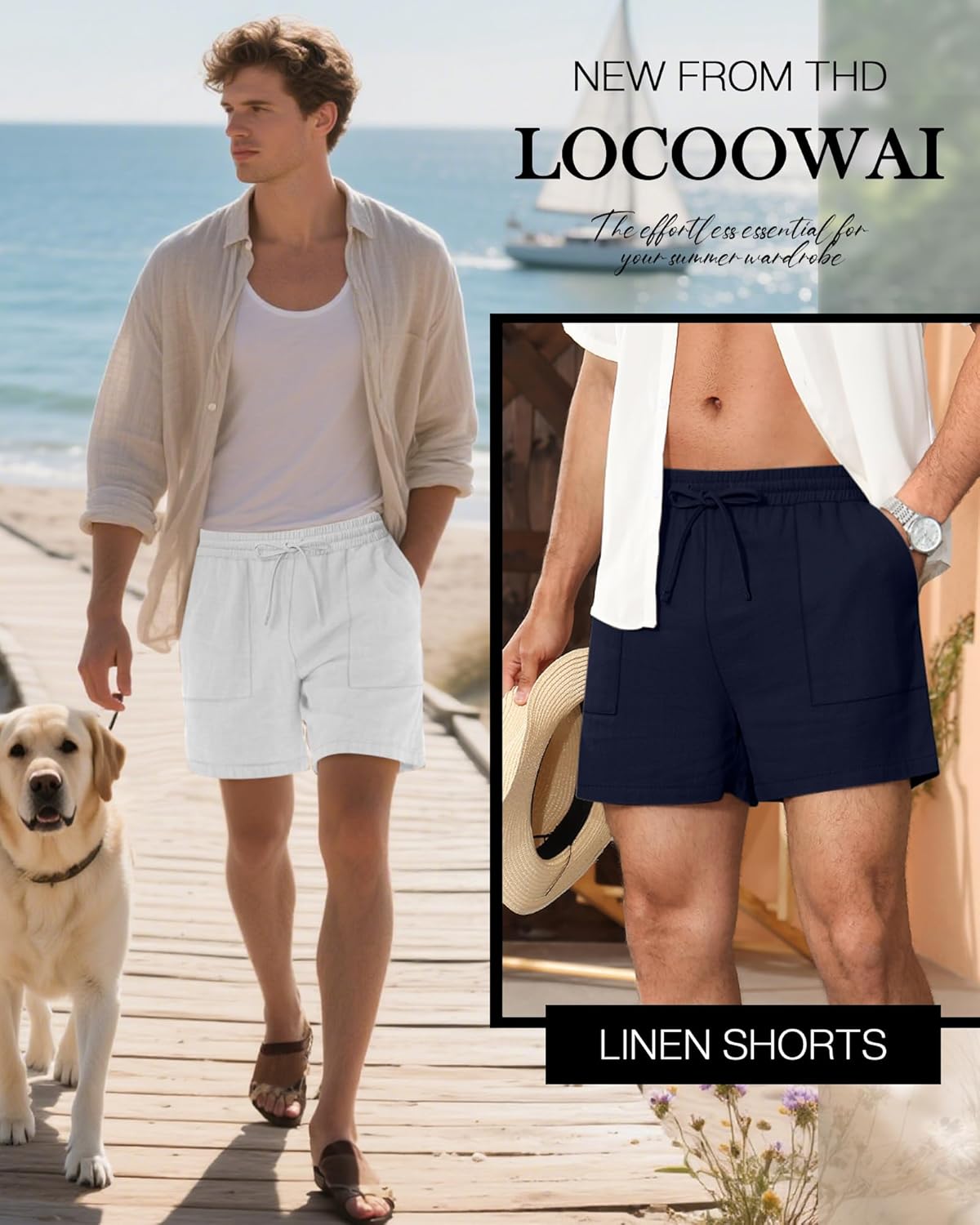 3 Pack Men's Linen Shorts, 3.5 Inch Drawstring Casual Summer Shorts Elastic Waist Beach Bottom with Pockets - Image 4