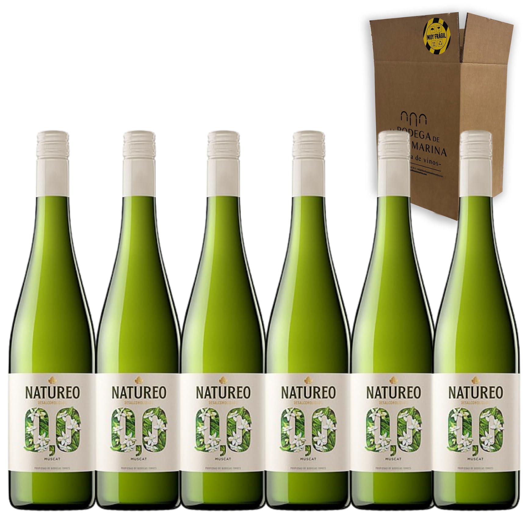 Natureo Blanco 0,0 | Vino Blanco Sin Alcohol | Fresco y Cítrico con Notas Florales | Ideal para Pescados y Ensaladas | Alternativa Saludable con Menos de 0,0% Alcohol | Pack 6 Botellas 75cl