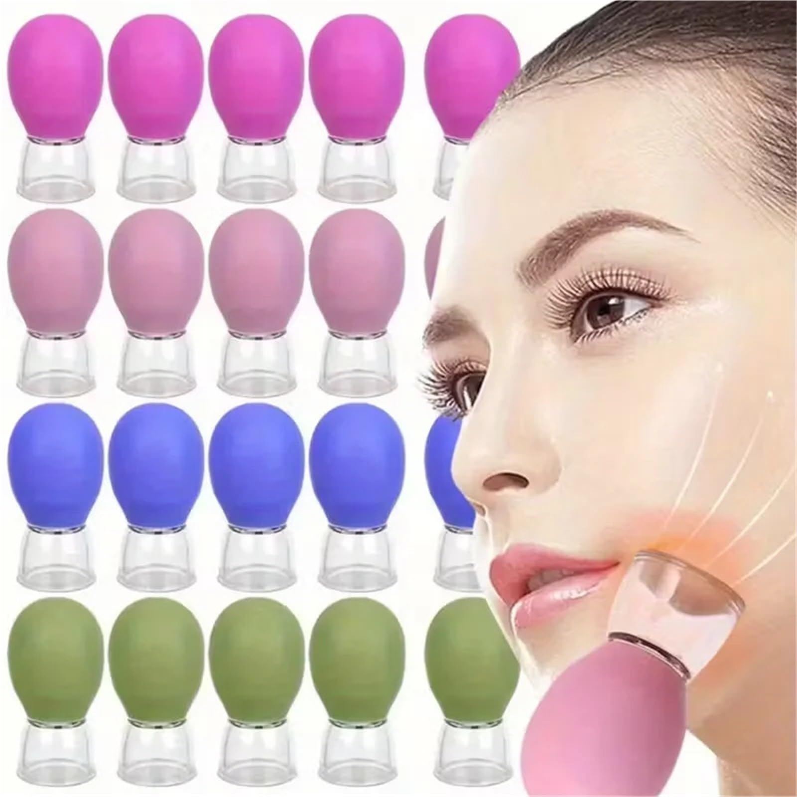 Coppette Per Massaggio Set di coppette in silicone for viso e corpo | Massaggiatore con aspirazione a vuoto for meridiani, coppetta for il viso e la schiena(50pcs Blue)