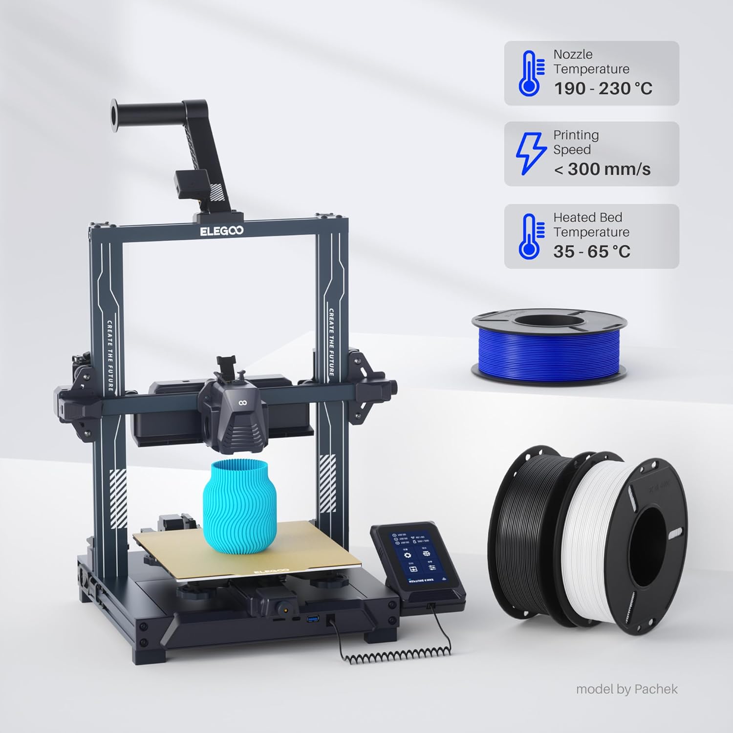 ELEGOO 250g PLA 3D Printer Filament Bundle 1.75mm, 8 Colors Dimensional Accuracy +/- 0.02mm, 8 Pack 250g Spool, Black/White/Space Gray/Translucent/Sky Blue/Sea Green/Pink/Purple