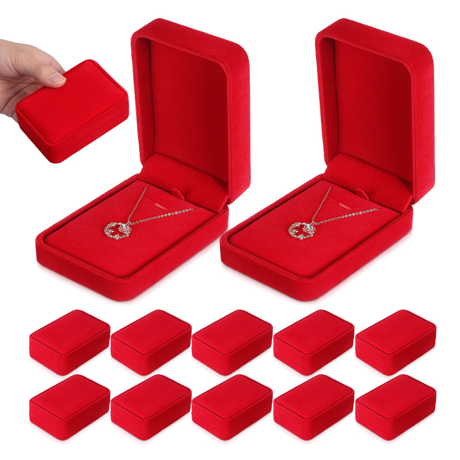 GALPADA Caja de Terciopelo para Collares y Colgantes Estuche Organizador para 12 Piezas Color Rojo Almacenamiento Seguro para Joyas en Bodas Cumpleaños y Uso Diario