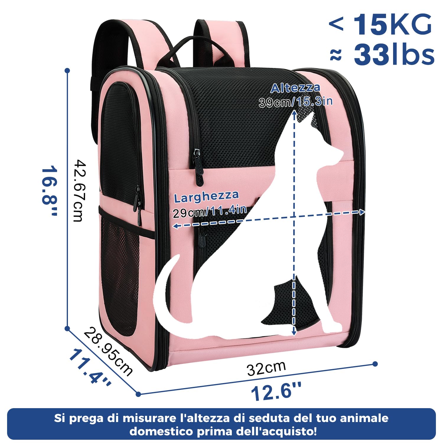 apollo walker Zaino per cani e gatti per piccoli animali domestici (portata 2-15 kg), imbottito per la schiena, per cani, traspirante, in rete, per escursioni, viaggi, rosa