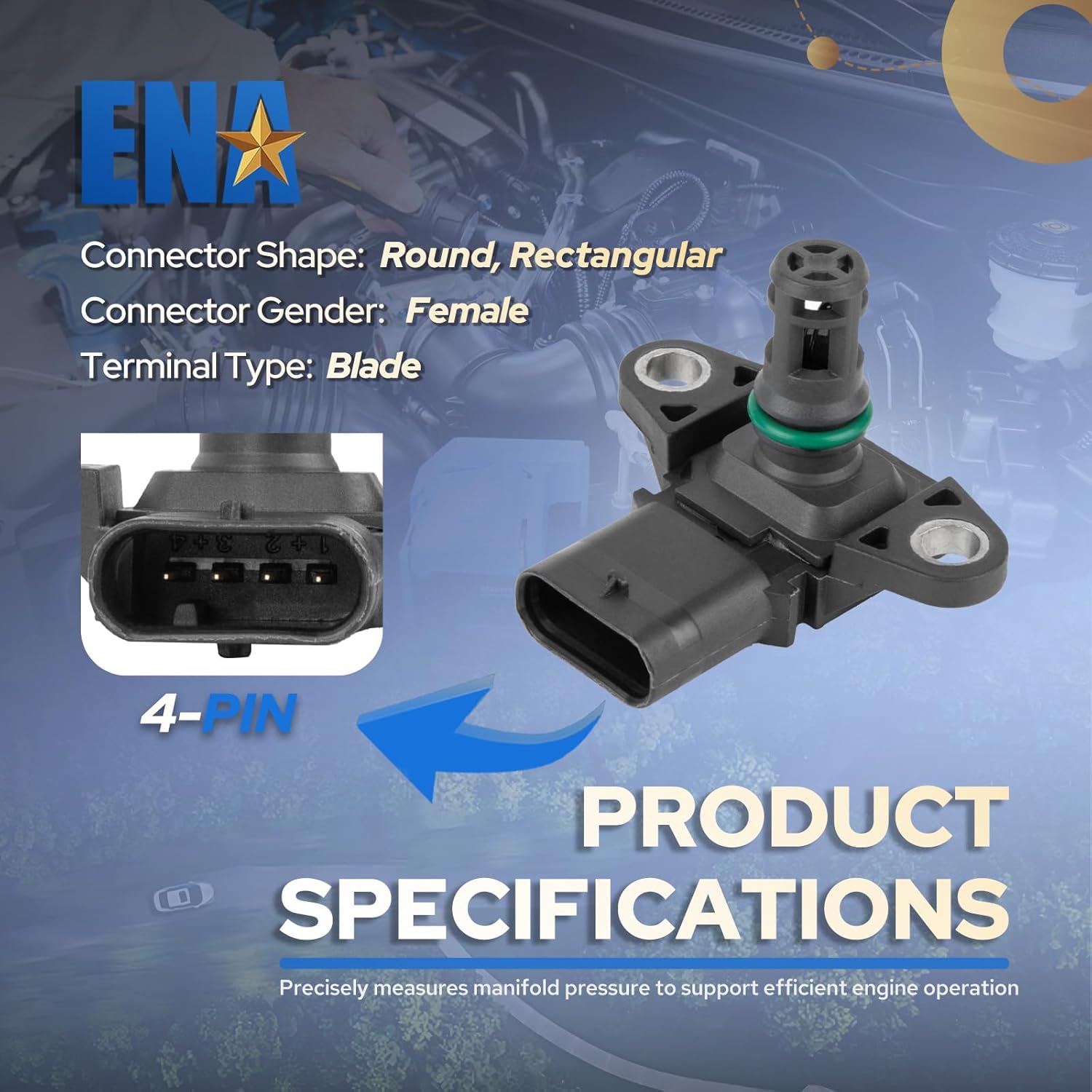 ENA Manifold Absolute Pressure Sensor Compatible with 2011 2012 2013 2014 2015 2016 2017 2018 2019 2020 2021 BMW X3 X5 320i 328i 335i 330i 535i 528i 550i xDrive M5 Replacement for AS461 13627599042