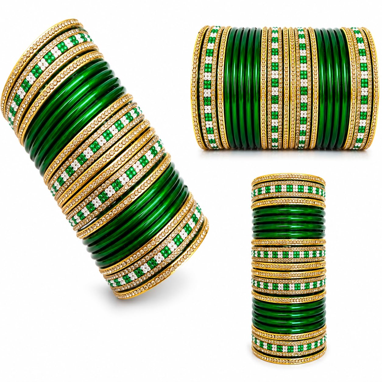 Manish Bangles Green Lac Lahthi Bangles Set with Stone Work-picture-19