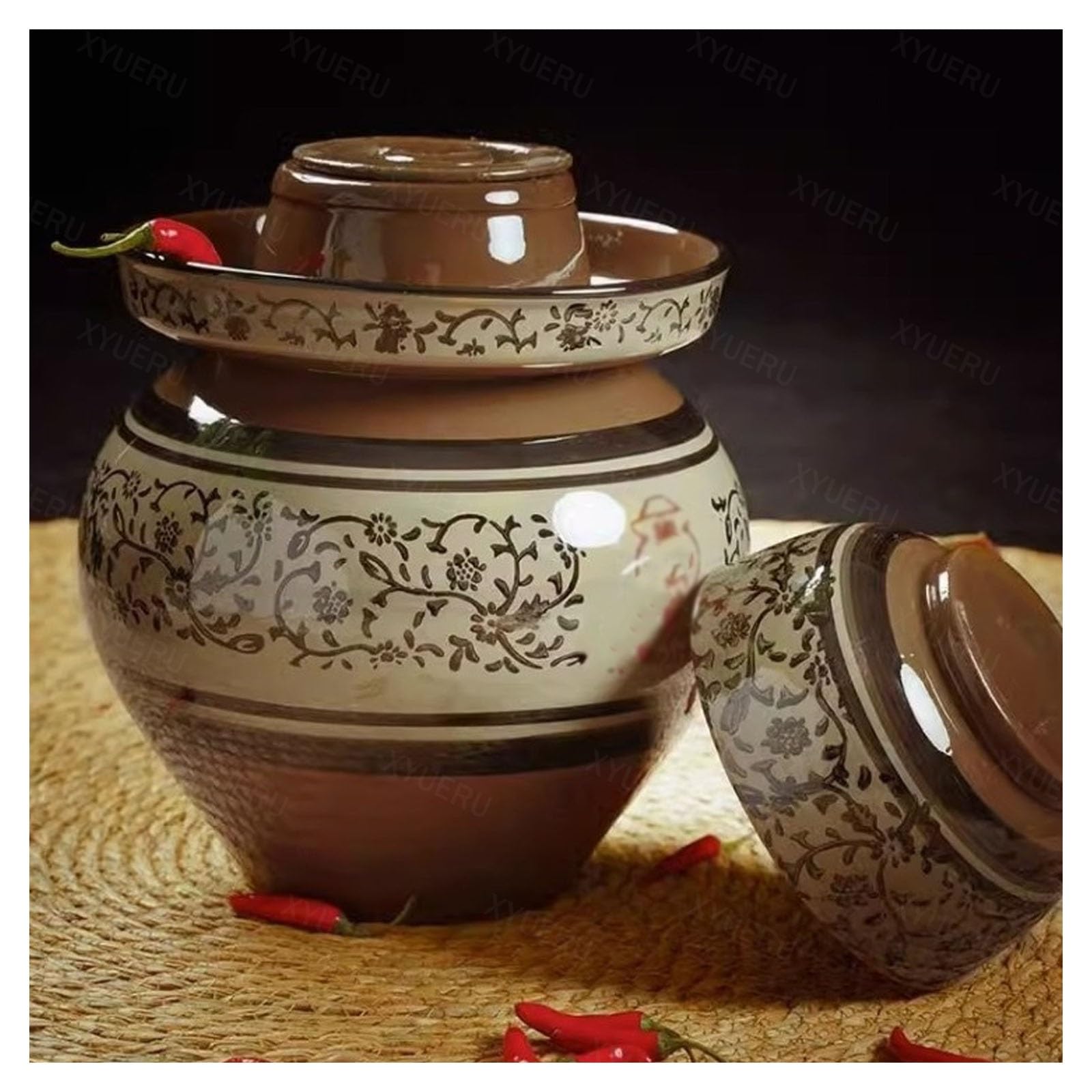 Barattolo in ceramica per sottaceti, kit vintage per fermentazione con coperchio ermetico per decapaggio verdure e conservazione degli alimenti