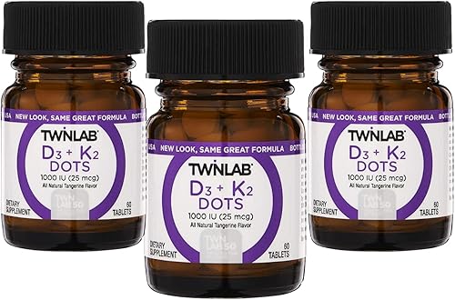Twinlab Vit D3 1000 y K2 Dots, paquete de 3