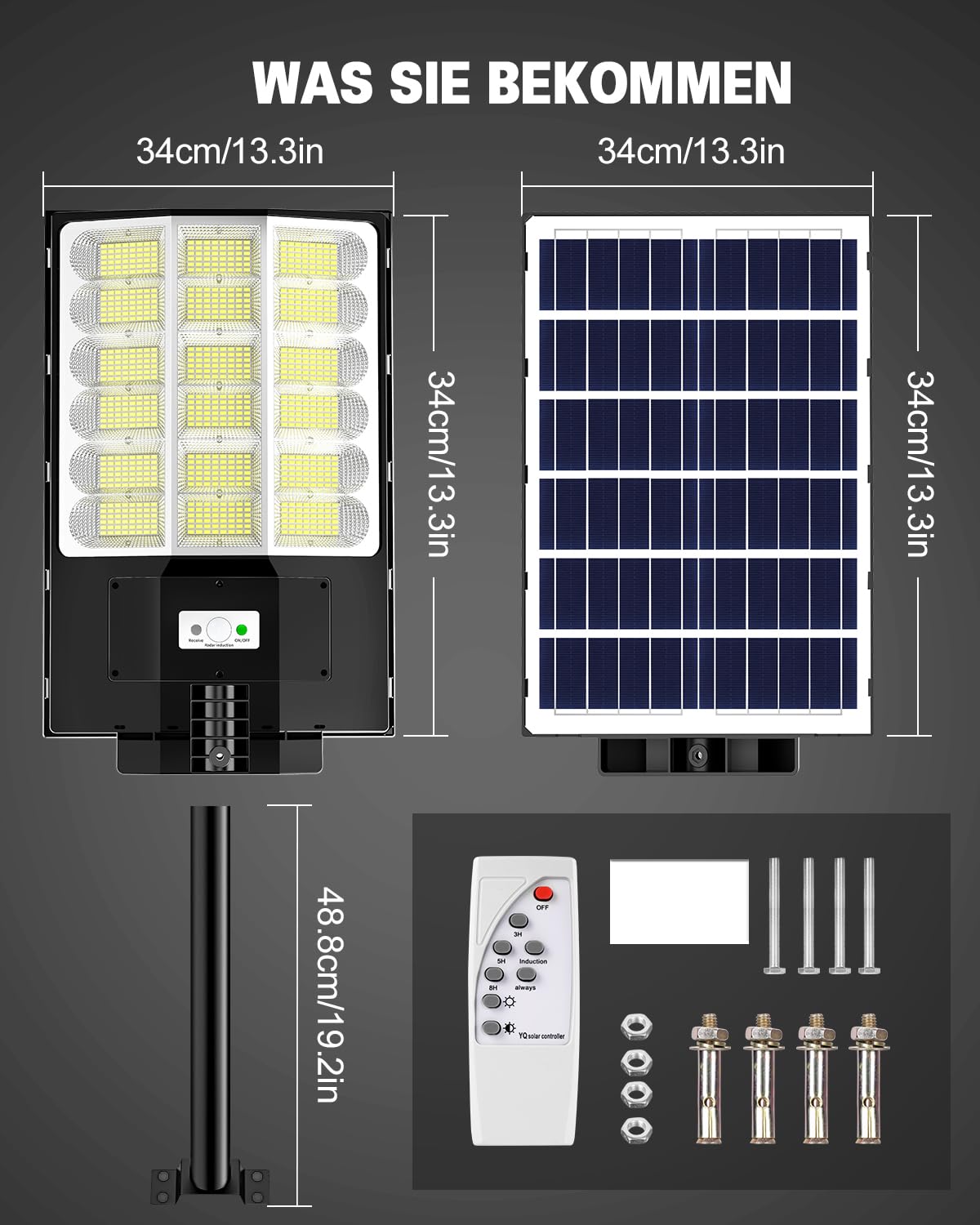Sararoom Straßenlaternen Solar | 1000W LED Strahler Außen mit Bewegungsmelder Sensor | 864Led 6500K Wandleuchte mit Fernbedienung, IP65 Aussenleuchte Wegeleuchten für Garten Terrasse Garage Rasen Hof